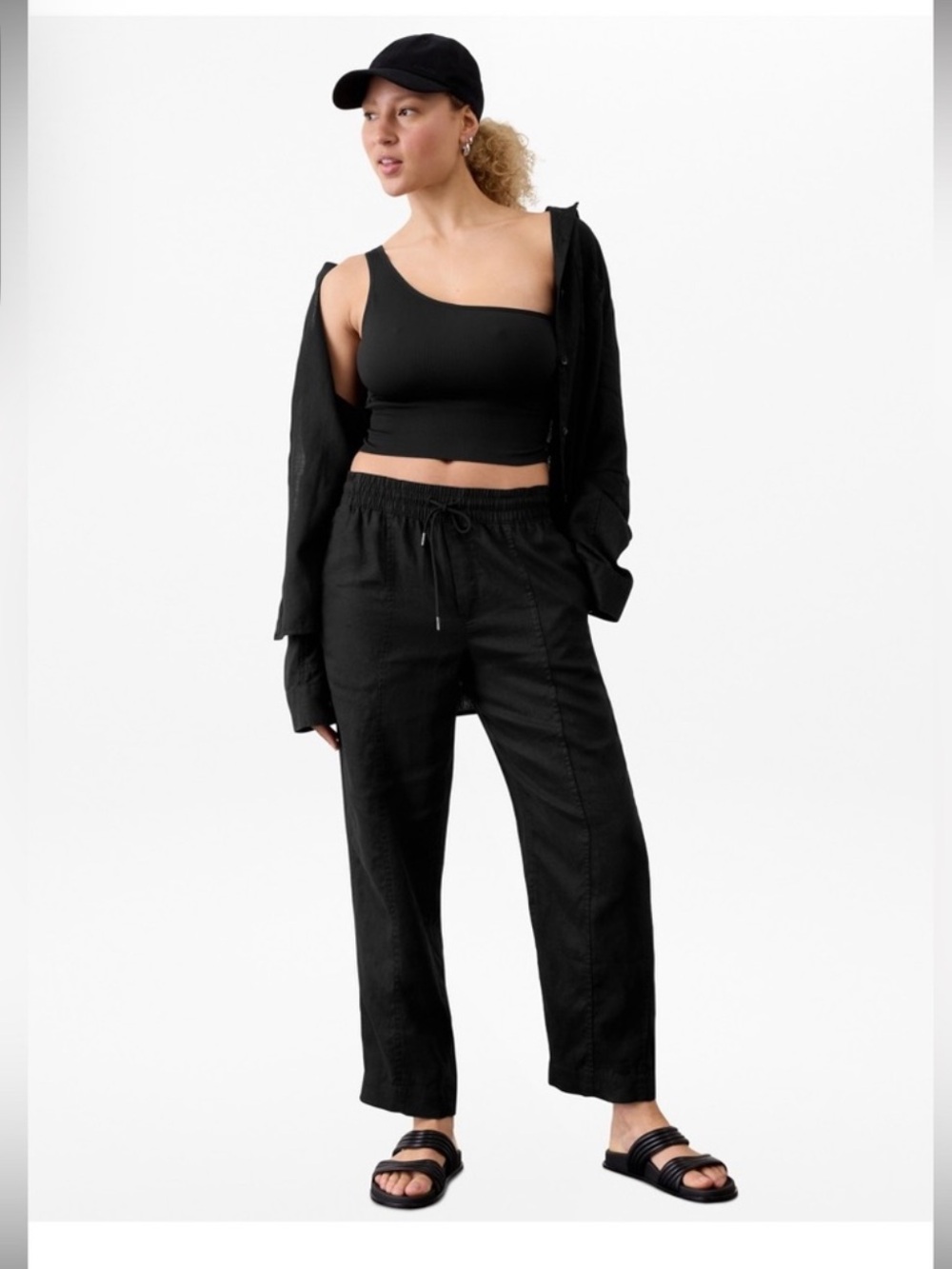 Athleta Retreat Linen Ankle Pant // Black Large Tall